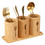 ZYOZ Natural Bamboo Cutlery Holder Set – 3-Piece Wooden Utensil Organizer Caddy with Tray for Countertop & Dining Table