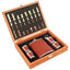 ZYOZ Wooden Chess Set with Leather Flask and 4 Shot Glasses, Travel Game Set, Brown