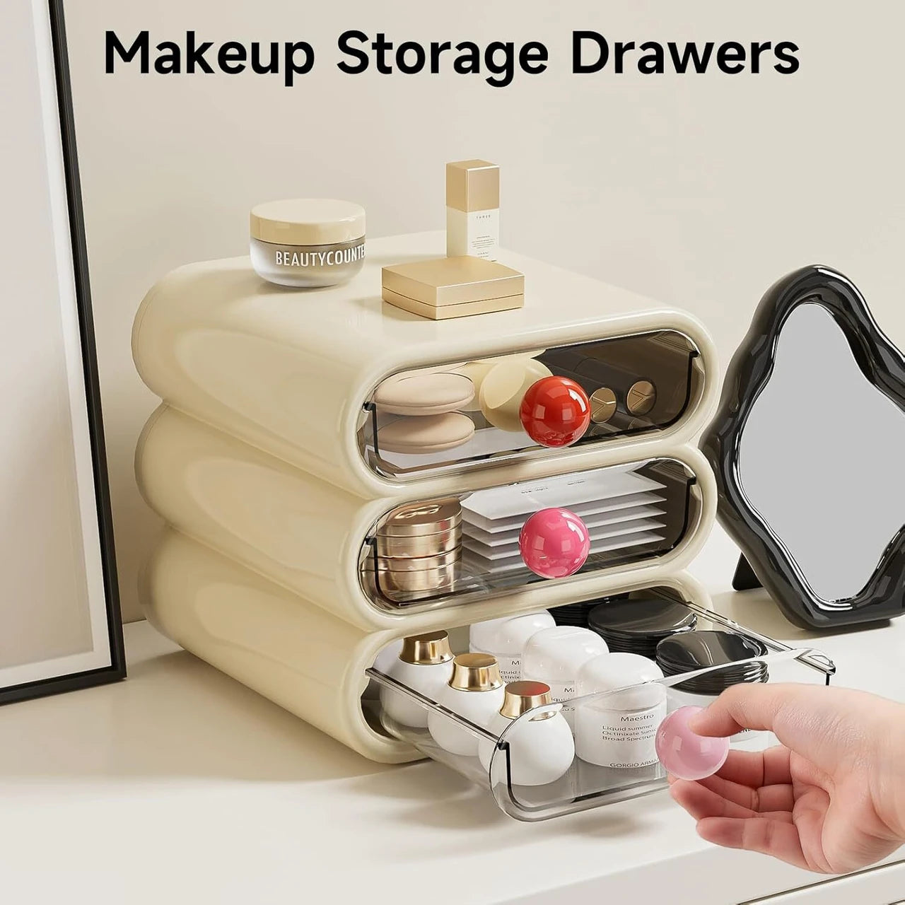 ZYOZ Drawer Style Cosmetic Storage Box Dustproof Makeup Organizer for Vanity and Dressing Table Secondary image