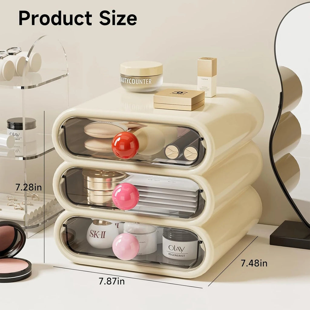 Drawer Style Cosmetic Storage Box Dustproof Makeup Organizer for Vanity and Dressing Table