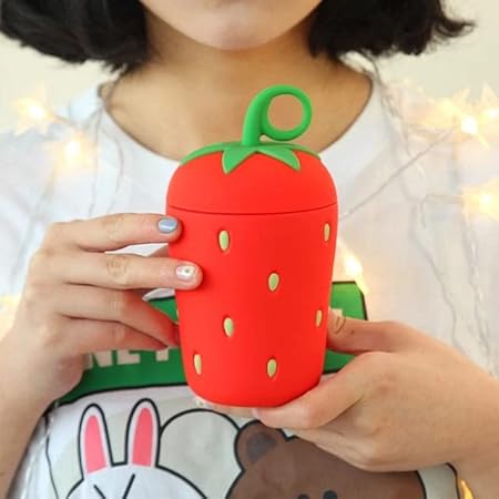 Strawberry Glass Water Bottle Silicone Handle Leakproof Travel Gifts 300ML 1 pc