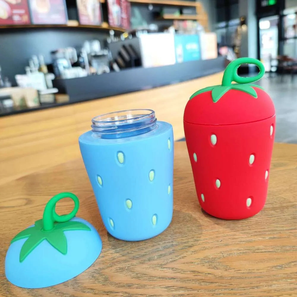 Strawberry Glass Water Bottle Silicone Handle Leakproof Travel Gifts 300ML 1 pc Secondary image