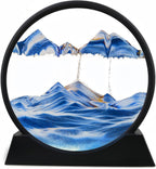 3D Moving Sand Art Picture Glass Liquid Painting Natural Landscape Showpieces for Home Decor, Antique Gifts for Kids, Office Desktop Decoration, Desk Table Decorative Items (Blue)
