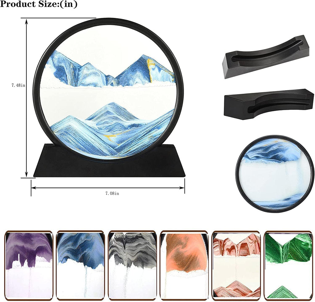 3D Moving Sand Art Picture Glass Liquid Painting Natural Landscape Showpieces for Home Decor, Antique Gifts for Kids, Office Desktop Decoration, Desk Table Decorative Items (Blue)