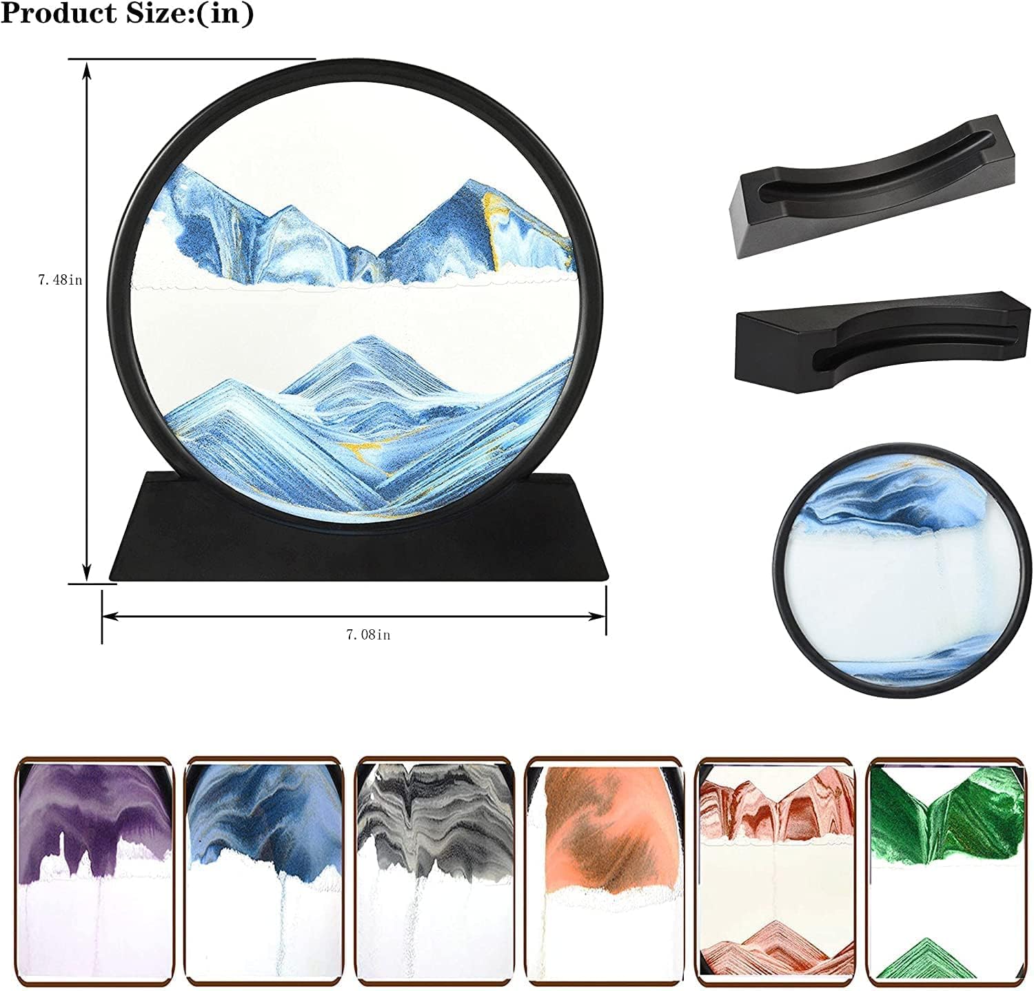 3D Moving Sand Art Picture Glass Liquid Painting Natural Landscape Showpieces for Home Decor, Antique Gifts for Kids, Office Desktop Decoration, Desk Table Decorative Items (Blue)