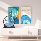 3D Moving Sand Art Picture Glass Liquid Painting Natural Landscape Showpieces for Home Decor, Antique Gifts for Kids, Office Desktop Decoration, Desk Table Decorative Items (Blue)
