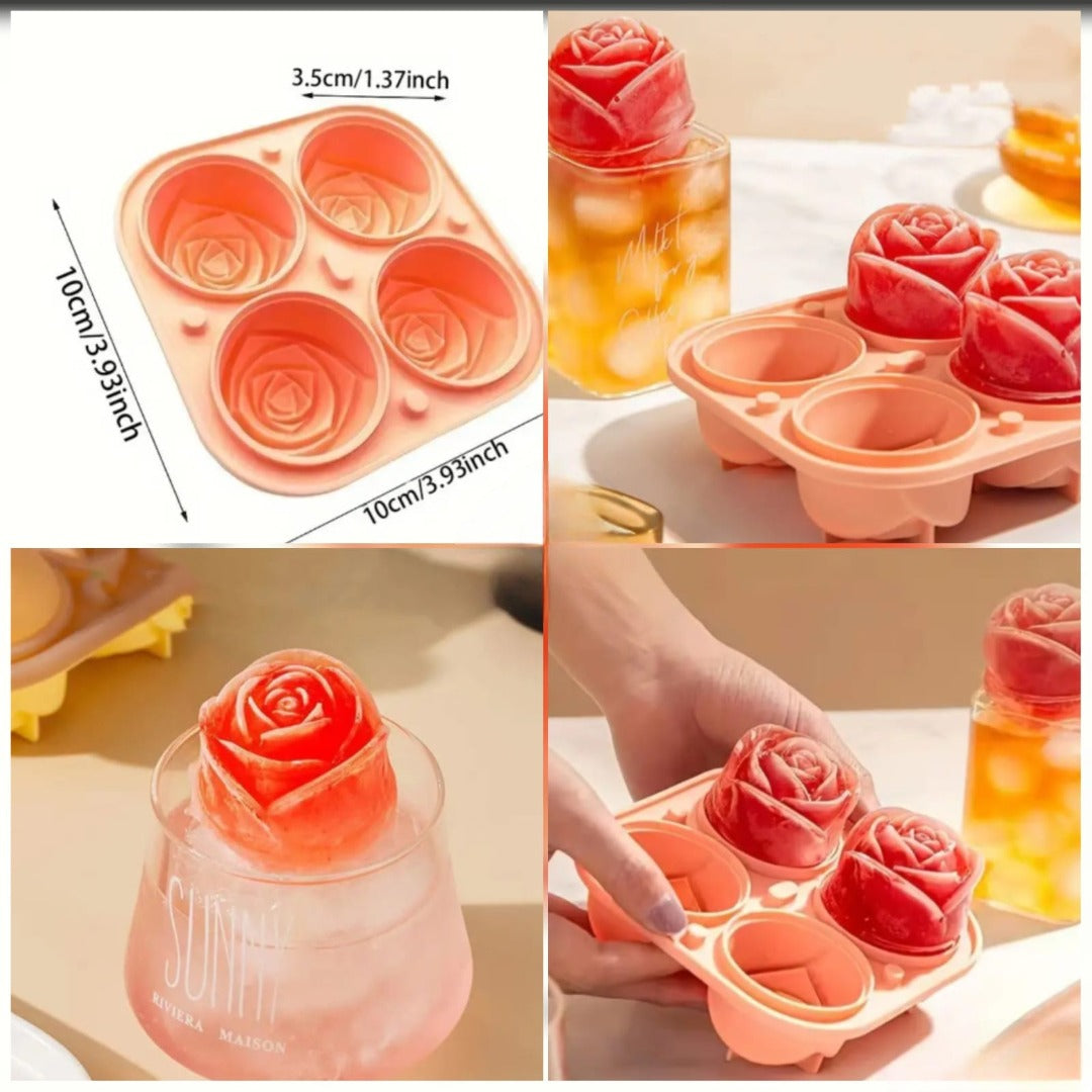 Pieces 3D Rose Ice Cube Mold and Heart Shape Ice Cube Tray Silicone Ice Mold 4 Flower Ice Ball Maker for Whiskey Freezer Cocktails Drinks Brandy