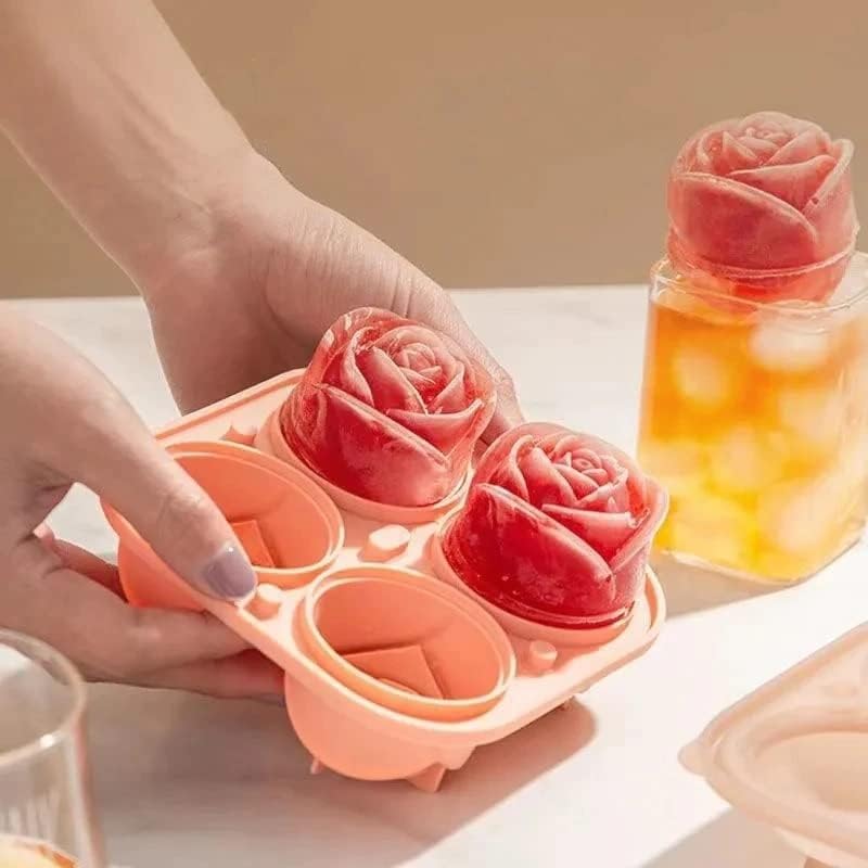 ZYOZ Pieces 3D Rose Ice Cube Mold and Heart Shape Ice Cube Tray Silicone Ice Mold 4 Flower Ice Ball Maker for Whiskey Freezer Cocktails Drinks Brandy Secondary image