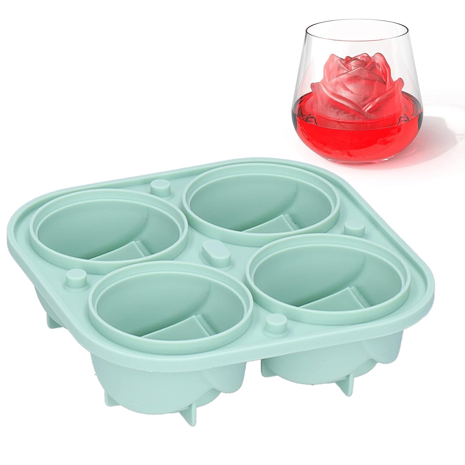 Pieces 3D Rose Ice Cube Mold and Heart Shape Ice Cube Tray Silicone Ice Mold 4 Flower Ice Ball Maker for Whiskey Freezer Cocktails Drinks Brandy