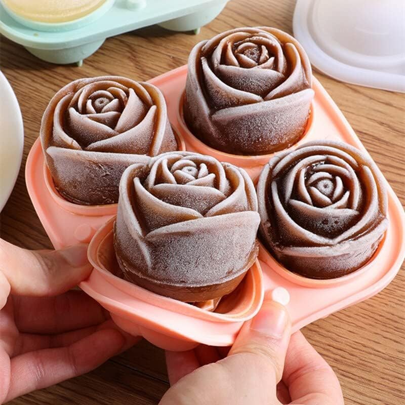 Pieces 3D Rose Ice Cube Mold and Heart Shape Ice Cube Tray Silicone Ice Mold 4 Flower Ice Ball Maker for Whiskey Freezer Cocktails Drinks Brandy