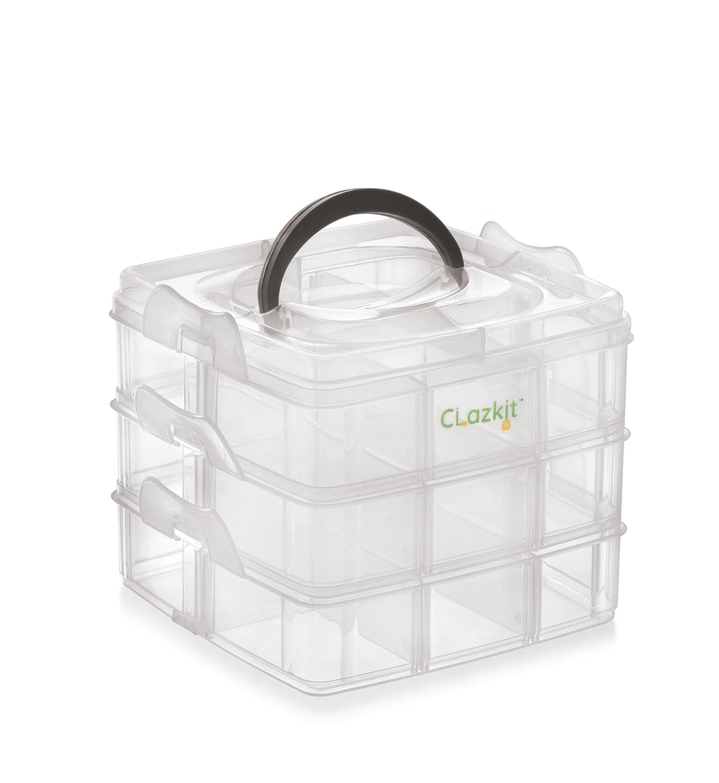 Jewellery Organisers Plastic 3 layer 18 Grid Square Portable Transparent Storage Detachable Box Organizer Case for jewelry sewing button earrings Hair (Transparent), 14.5x14.5 cm