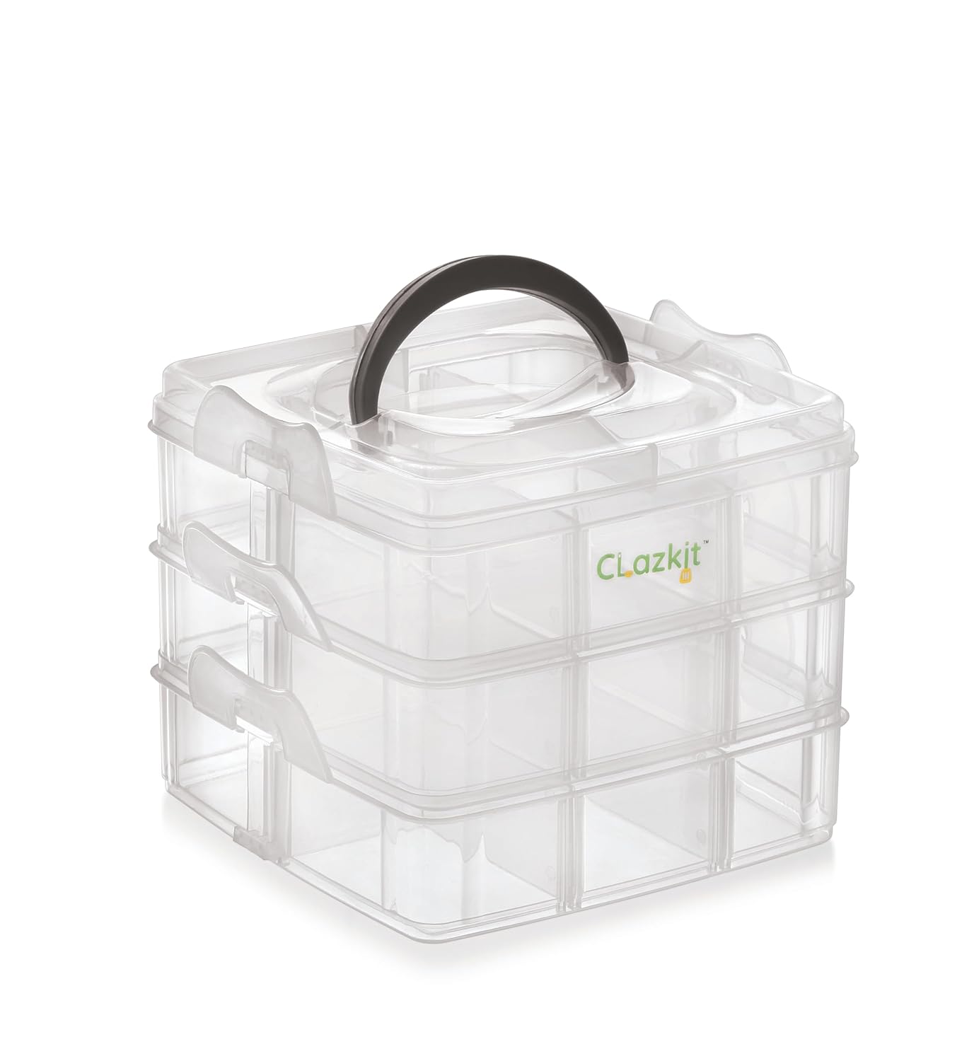 Jewellery Organisers Plastic 3 layer 18 Grid Square Portable Transparent Storage Detachable Box Organizer Case for jewelry sewing button earrings Hair (Transparent), 14.5x14.5 cm