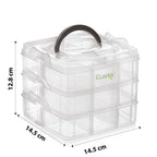 Jewellery Organisers Plastic 3 layer 18 Grid Square Portable Transparent Storage Detachable Box Organizer Case for jewelry sewing button earrings Hair (Transparent), 14.5x14.5 cm