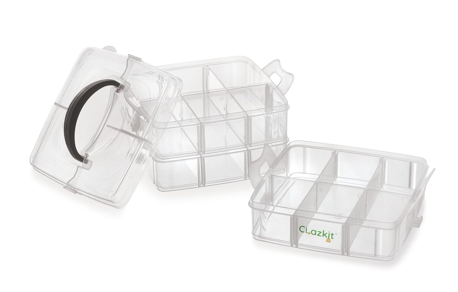 ZYOZ Jewellery Organisers Plastic 3 layer 18 Grid Square Portable Transparent Storage Detachable Box Organizer Case for jewelry sewing button earrings Hair (Transparent), 14.5x14.5 cm Secondary image