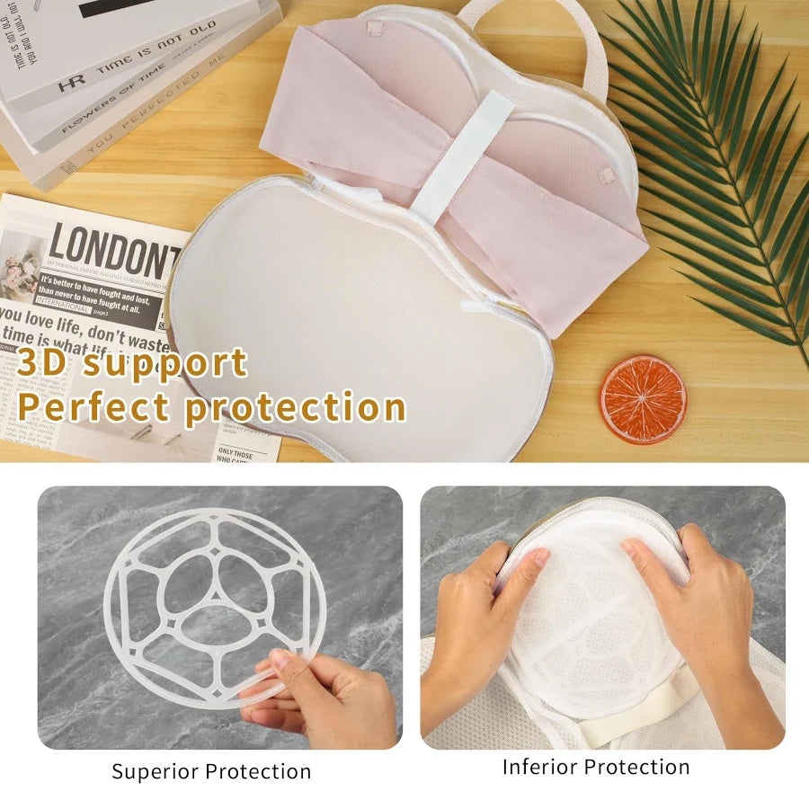 3Pcs Bra Wash Bags for Laundry Lingerie Brassiere Bag bra washing protector holder for Washing Machine Beige(A to C Cups)
