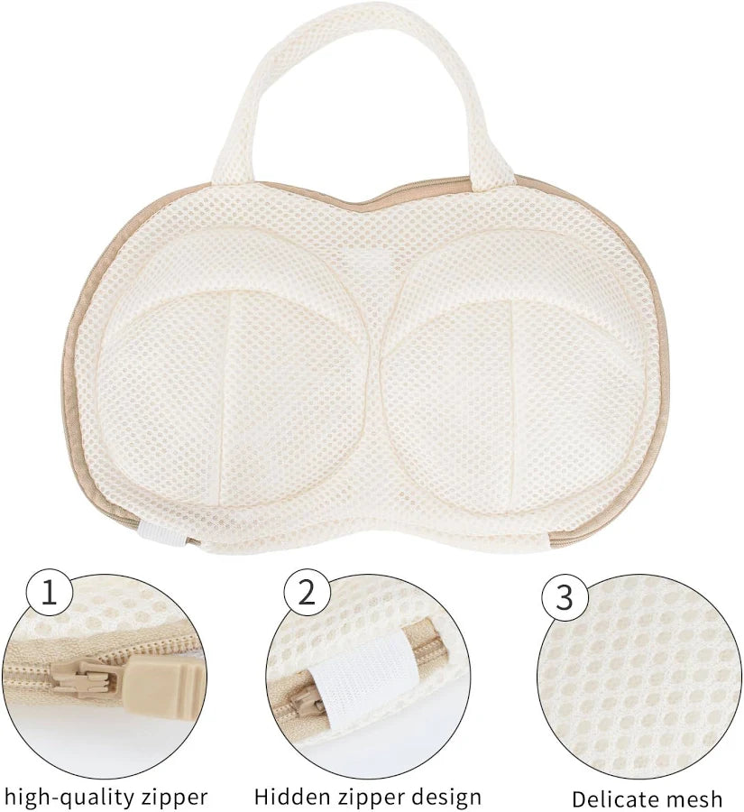 3Pcs Bra Wash Bags for Laundry Lingerie Brassiere Bag bra washing protector holder for Washing Machine Beige(A to C Cups)