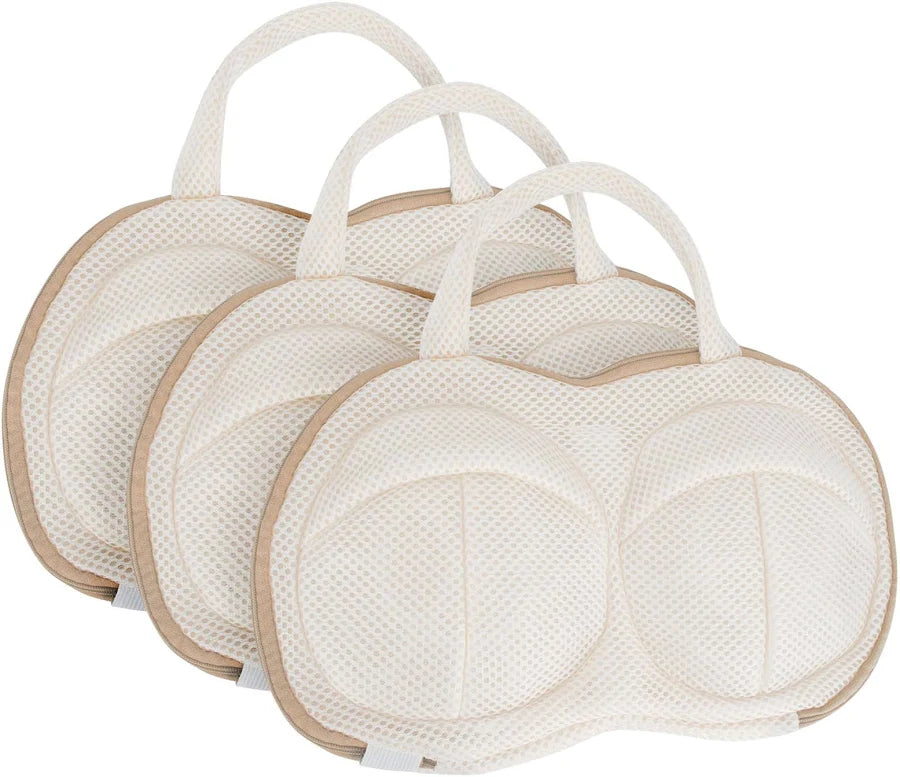 3Pcs Bra Wash Bags for Laundry Lingerie Brassiere Bag bra washing protector holder for Washing Machine Beige(A to C Cups)