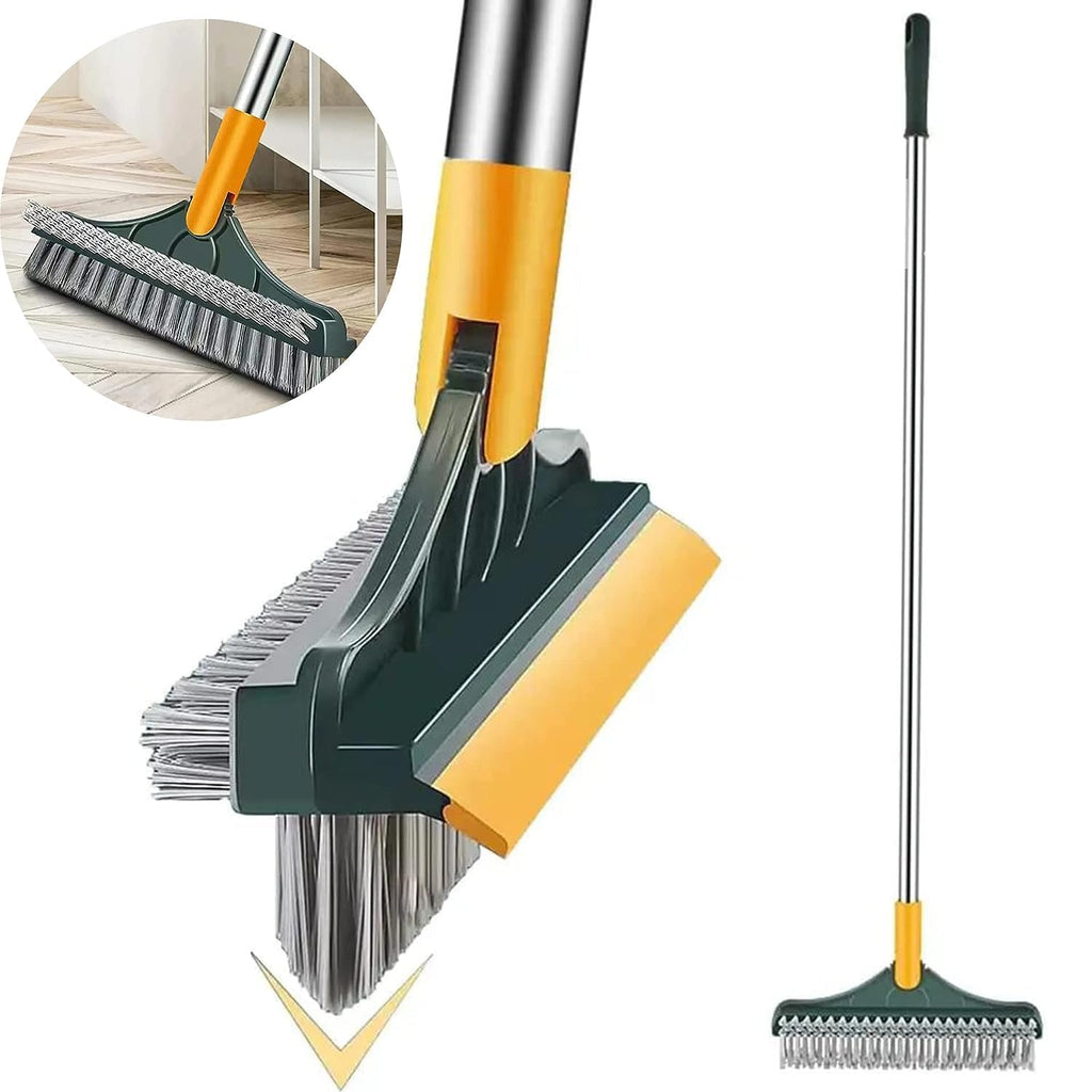 3 in 1 Long Handle Bathroom Cleaning Brush with Wiper, 180° Rotate for Floor/Toilet Cleaning