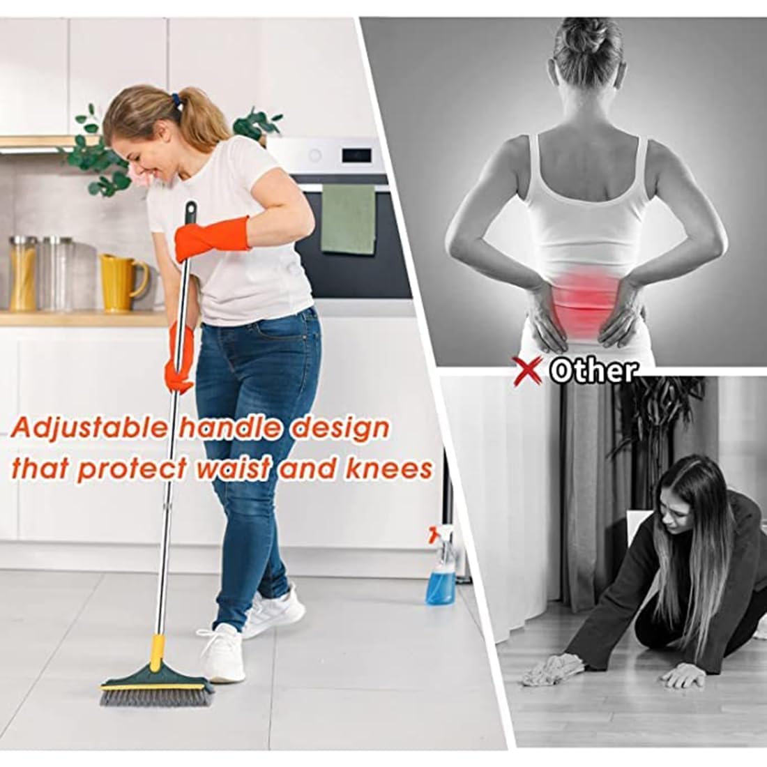 3 in 1 Long Handle Bathroom Cleaning Brush with Wiper, 180° Rotate for Floor/Toilet Cleaning Secondary image
