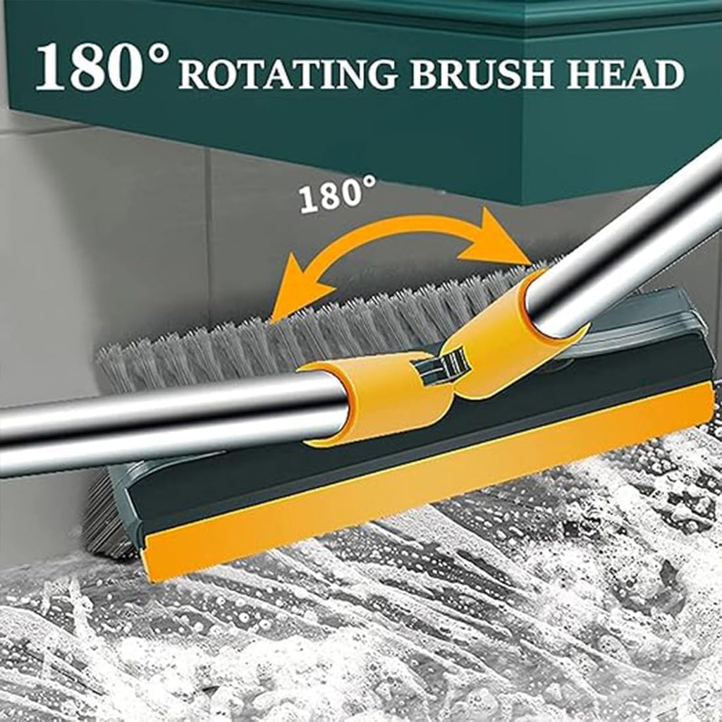 3 in 1 Long Handle Bathroom Cleaning Brush with Wiper, 180° Rotate for Floor/Toilet Cleaning
