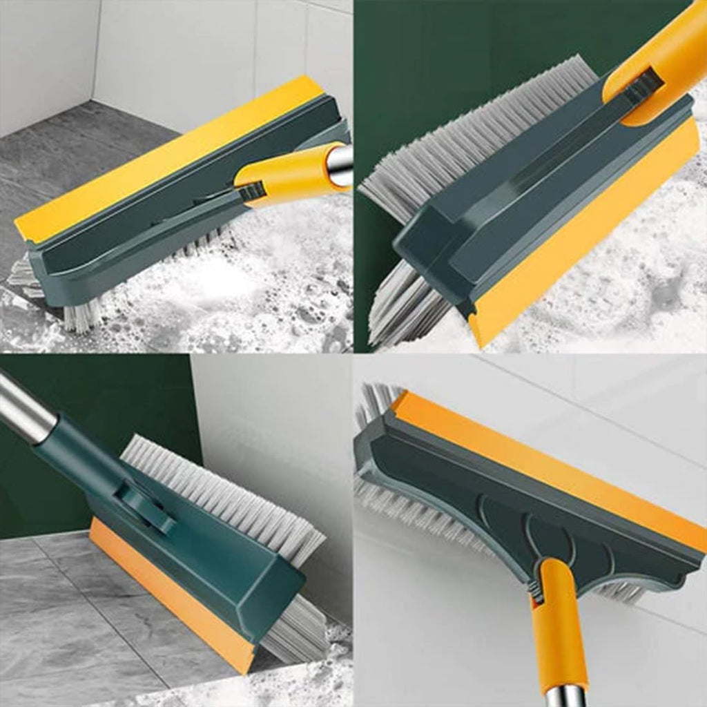 3 in 1 Long Handle Bathroom Cleaning Brush with Wiper, 180° Rotate for Floor/Toilet Cleaning
