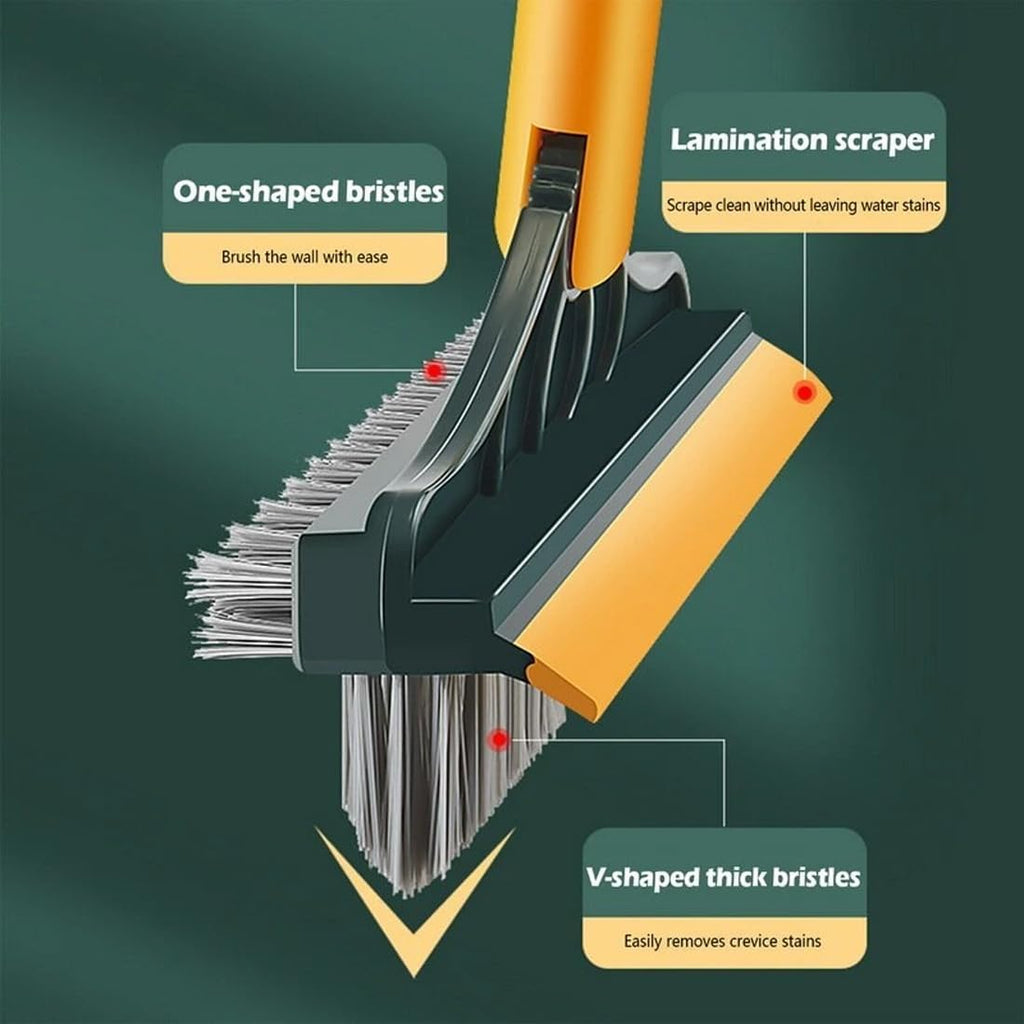 3 in 1 Long Handle Bathroom Cleaning Brush with Wiper, 180° Rotate for Floor/Toilet Cleaning