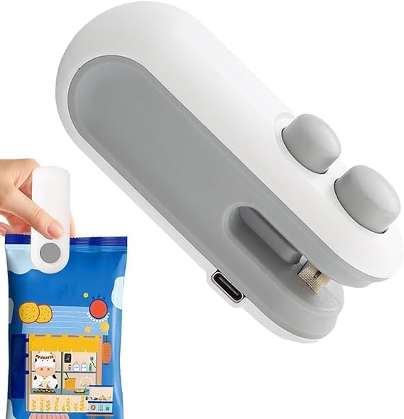Mini Bag Sealer, Rechargeable 2 in 1 Bag Sealer Heat Seal with Cutter, Portable Bag Resealer for Chip Bags, Plastic Bag Sealer Machine for Snacks and Freshness Food Storage