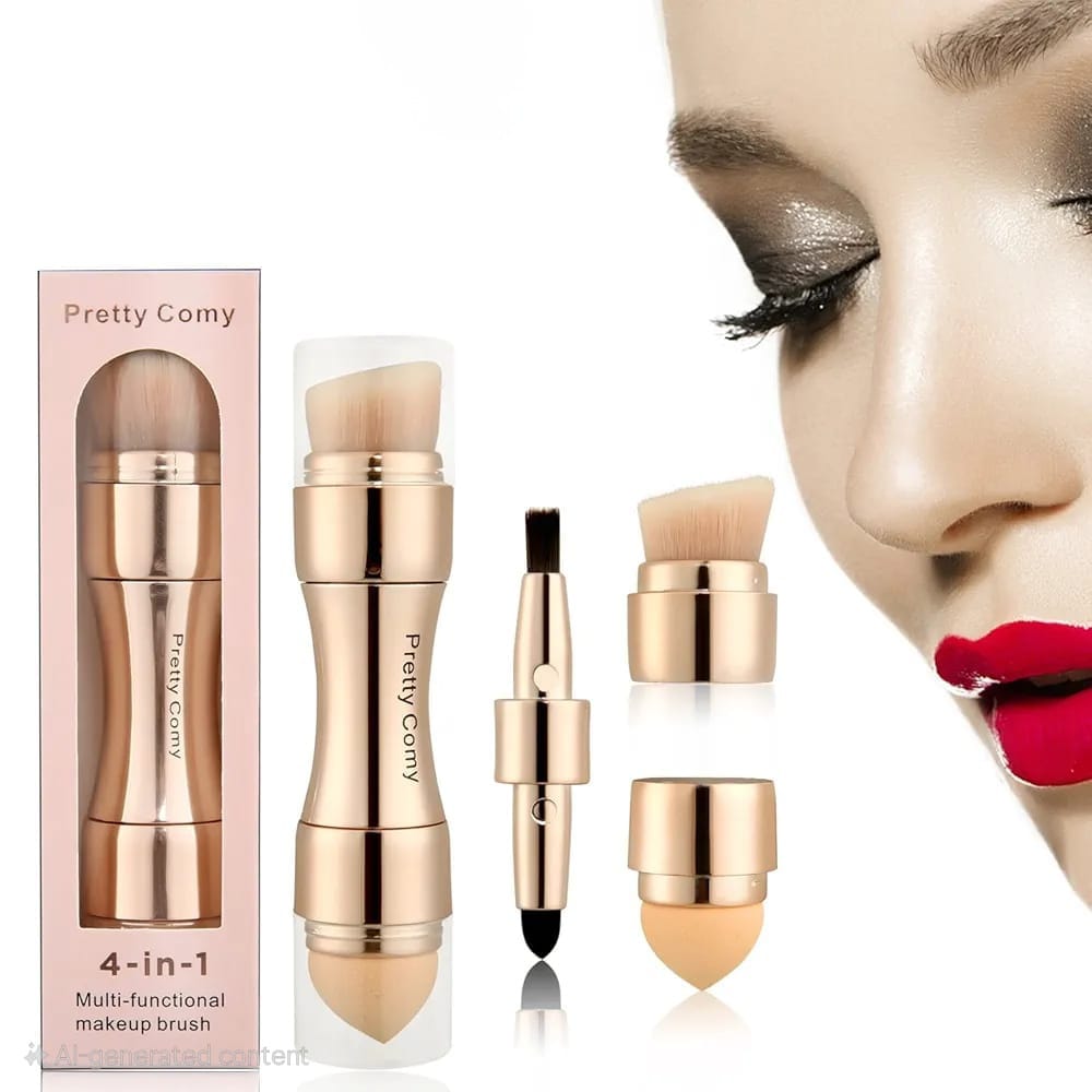 4 in 1 Makeup Brush Set – Foundation, Powder, Eyeshadow & Travel Makeup Brush | Compact Portable Brush Kit with Soft Synthetic Bristles for Women & Girls