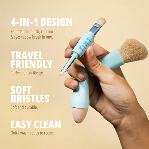 4 in 1 Makeup Brush Set – Foundation, Powder, Eyeshadow & Travel Makeup Brush | Compact Portable Brush Kit with Soft Synthetic Bristles for Women & Girls