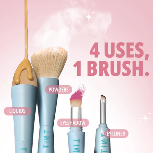4 in 1 Makeup Brush Set – Foundation, Powder, Eyeshadow & Travel Makeup Brush | Compact Portable Brush Kit with Soft Synthetic Bristles for Women & Girls
