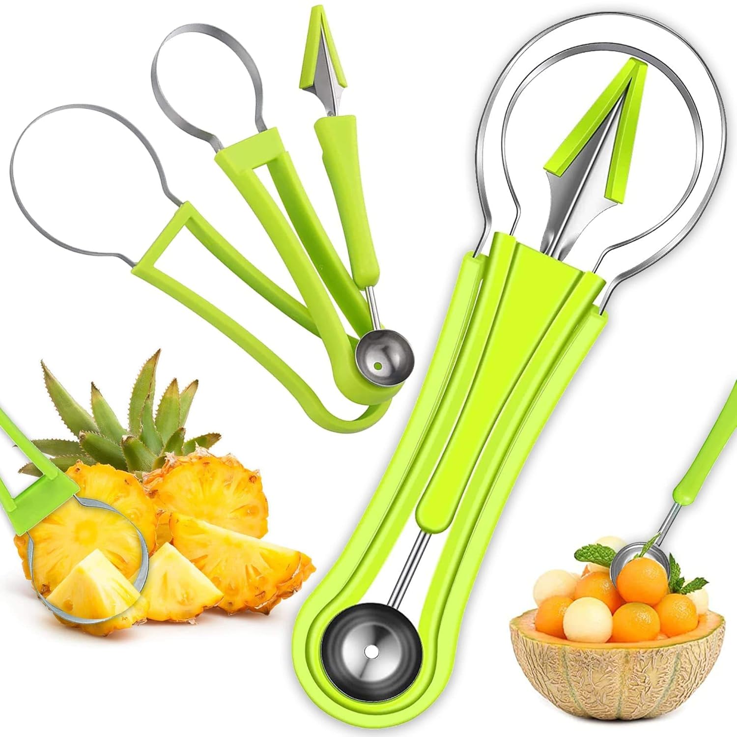 ZYOZ 4 in 1 Melon Baller Scoop Set || Stainless Steel Watermelon Cutter Fruit Carving Tools Set || Fruit Scooper Seed Remover Watermelon Knife for Vegetable, Salad, Ice Cream (‎Melon Baller Scoop) Secondary image
