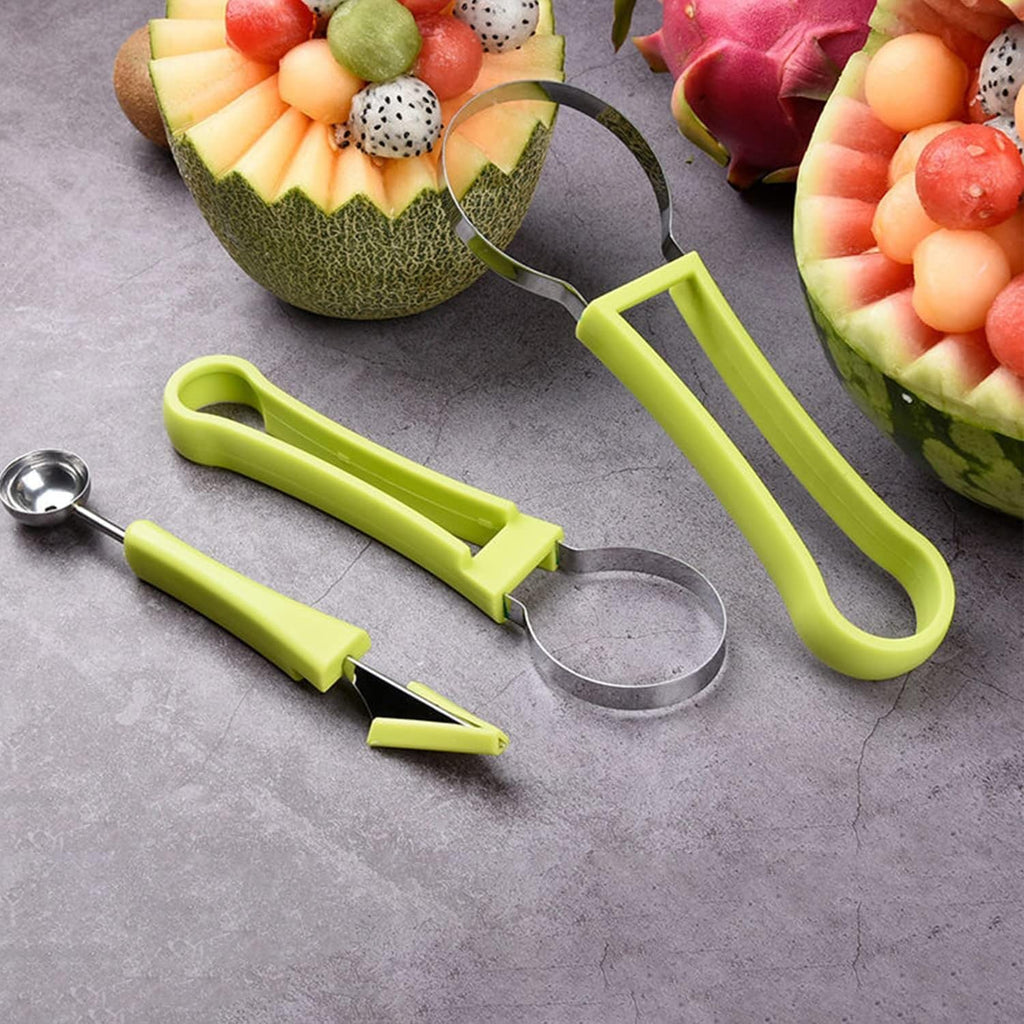 4 in 1 Melon Baller Scoop Set || Stainless Steel Watermelon Cutter Fruit Carving Tools Set || Fruit Scooper Seed Remover Watermelon Knife for Vegetable, Salad, Ice Cream (‎Melon Baller Scoop)