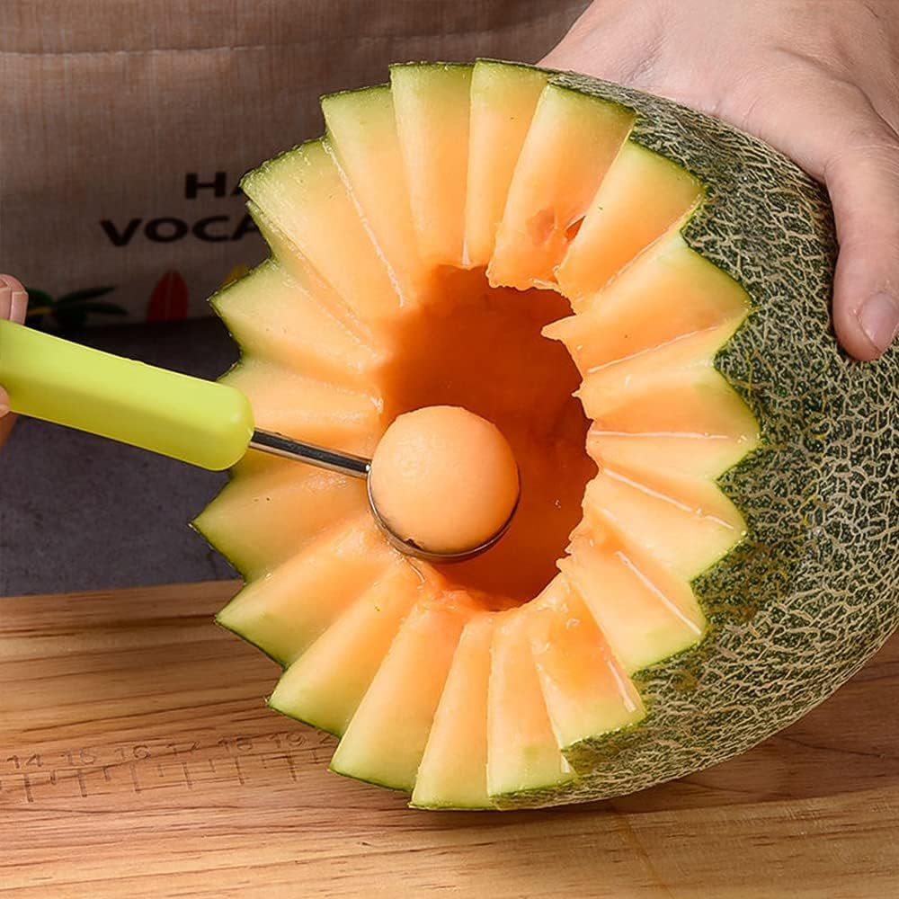 4 in 1 Melon Baller Scoop Set || Stainless Steel Watermelon Cutter Fruit Carving Tools Set || Fruit Scooper Seed Remover Watermelon Knife for Vegetable, Salad, Ice Cream (‎Melon Baller Scoop)