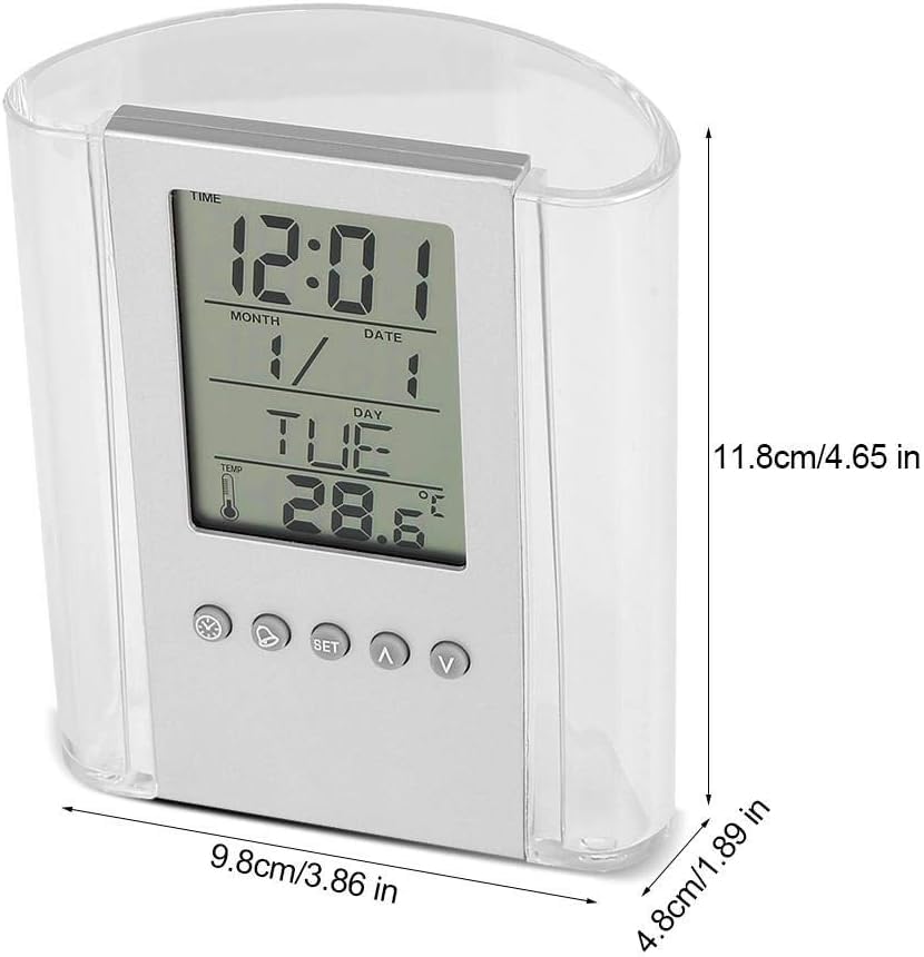 Digital Desk Clock with Pen Holder – Multifunctional LED Display with Time, Date, Temperature, Alarm & Calendar – Modern Office Table Organizer