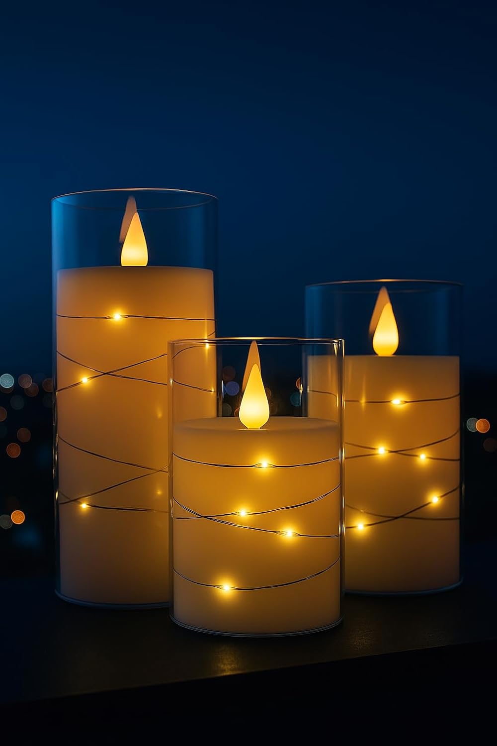 3 pcs LED Pillar Candles, Flameless, Flickering,with Embedded Star String, Acrylic, Suitable for Home Decoration (Size : Small+Medium+Big)