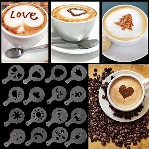ZYOZ First Try 16 Pack Barista Coffee Stencils Latte Art Stencils Cappuccino Templates For Coffee Decorating, Cookie Icing, Cake, Cupcake Decor | Food Grade Pp, Various Patterns Secondary image