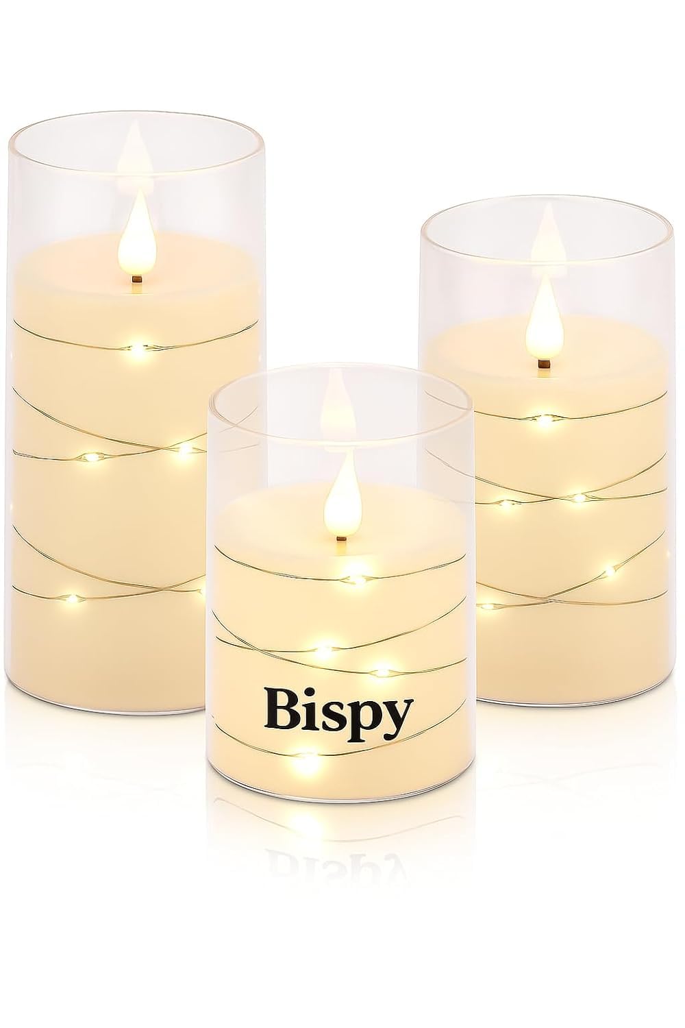 3 pcs LED Pillar Candles, Flameless, Flickering,with Embedded Star String, Acrylic, Suitable for Home Decoration (Size : Small+Medium+Big)