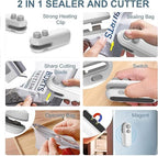 Mini Bag Sealer, Rechargeable 2 in 1 Bag Sealer Heat Seal with Cutter, Portable Bag Resealer for Chip Bags, Plastic Bag Sealer Machine for Snacks and Freshness Food Storage