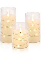 3 pcs LED Pillar Candles, Flameless, Flickering,with Embedded Star String, Acrylic, Suitable for Home Decoration (Size : Small+Medium+Big)