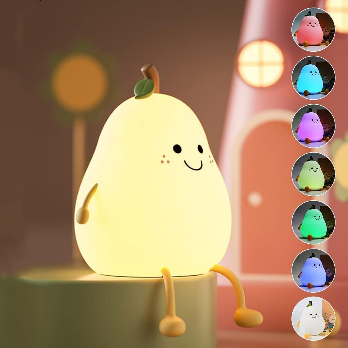 ZYOZ Rechargeable Silicone Pear Night Lamp – Touch Control 7-Color LED Light for Kids’ Bedroom, Romantic Decor, Valentine Day Gift, Love Gift for Her, Couple Gift (1pc) Secondary image