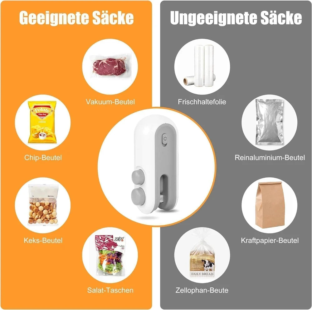 Mini Bag Sealer, Rechargeable 2 in 1 Bag Sealer Heat Seal with Cutter, Portable Bag Resealer for Chip Bags, Plastic Bag Sealer Machine for Snacks and Freshness Food Storage