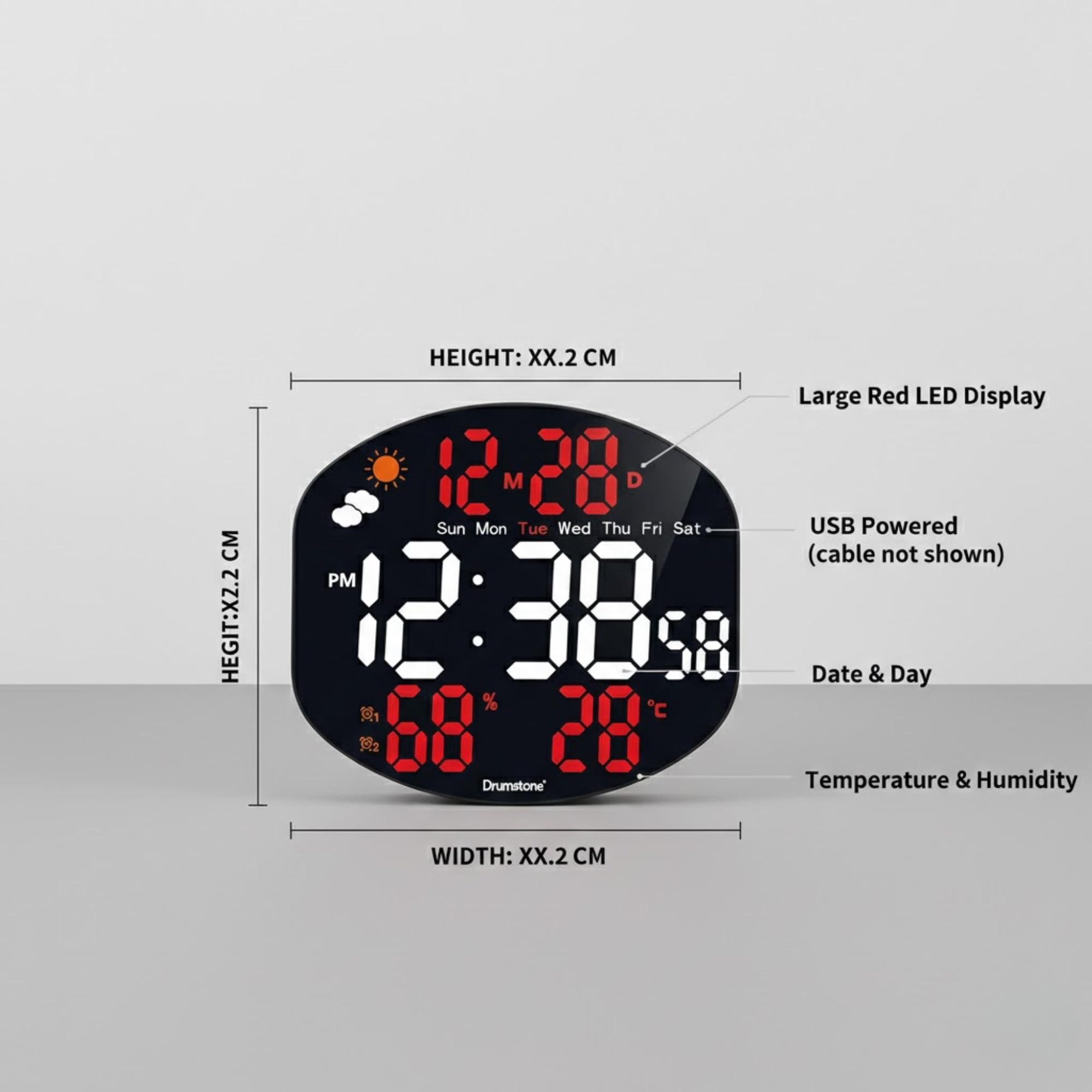 Electronic Digital Clock Large Screen with Remote Control Wall Desk Dual Use Weather Display Temperature Alarm Silent Operation for Home Office Reception USB Powered 1 pcy