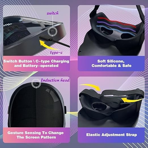 Led Mask Light up Mask with Gesture Sensing, Cool Glowing Toys Masks Great Gift for Halloween Christmas Costume Party