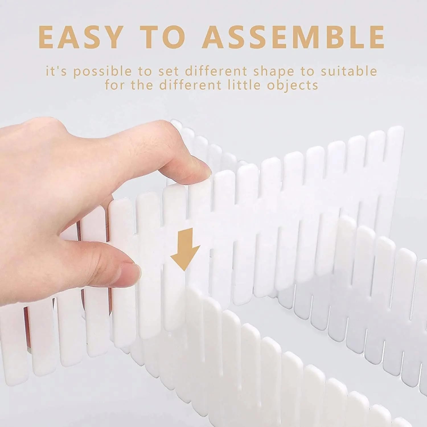 ZYOZ 8 Adjustable Strips Interlocking Self Assembly Plastic Drawer Divider Storage Organizer - Grid Closet Partition Strips for Home, Office, Wardrobe, Cabinet (Pack of 8) Secondary image