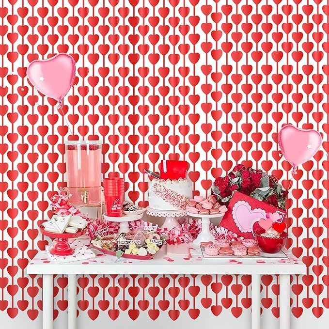 Red Heart Shape Metallic Foil Fringe Curtains for Party Decoration Window Door String Curtain Wedding Birthday Photo Booth Backdrop Party Tassel