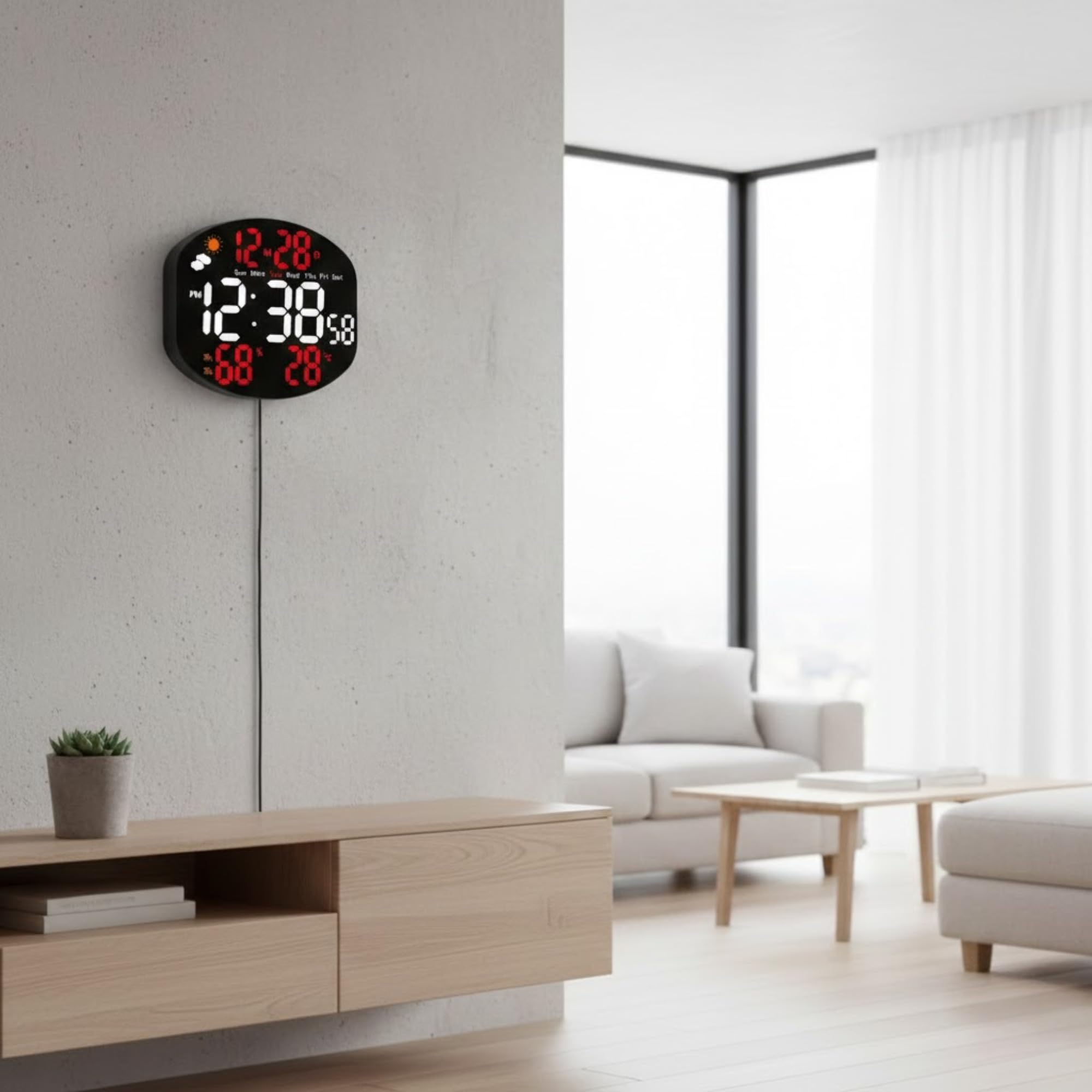 Electronic Digital Clock Large Screen with Remote Control Wall Desk Dual Use Weather Display Temperature Alarm Silent Operation for Home Office Reception USB Powered 1 pcy