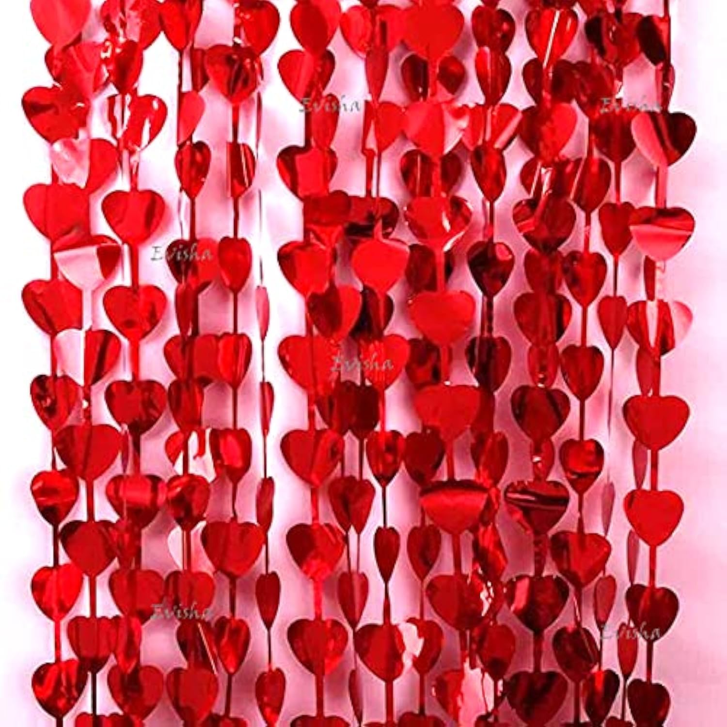 Red Heart Shape Metallic Foil Fringe Curtains for Party Decoration Window Door String Curtain Wedding Birthday Photo Booth Backdrop Party Tassel