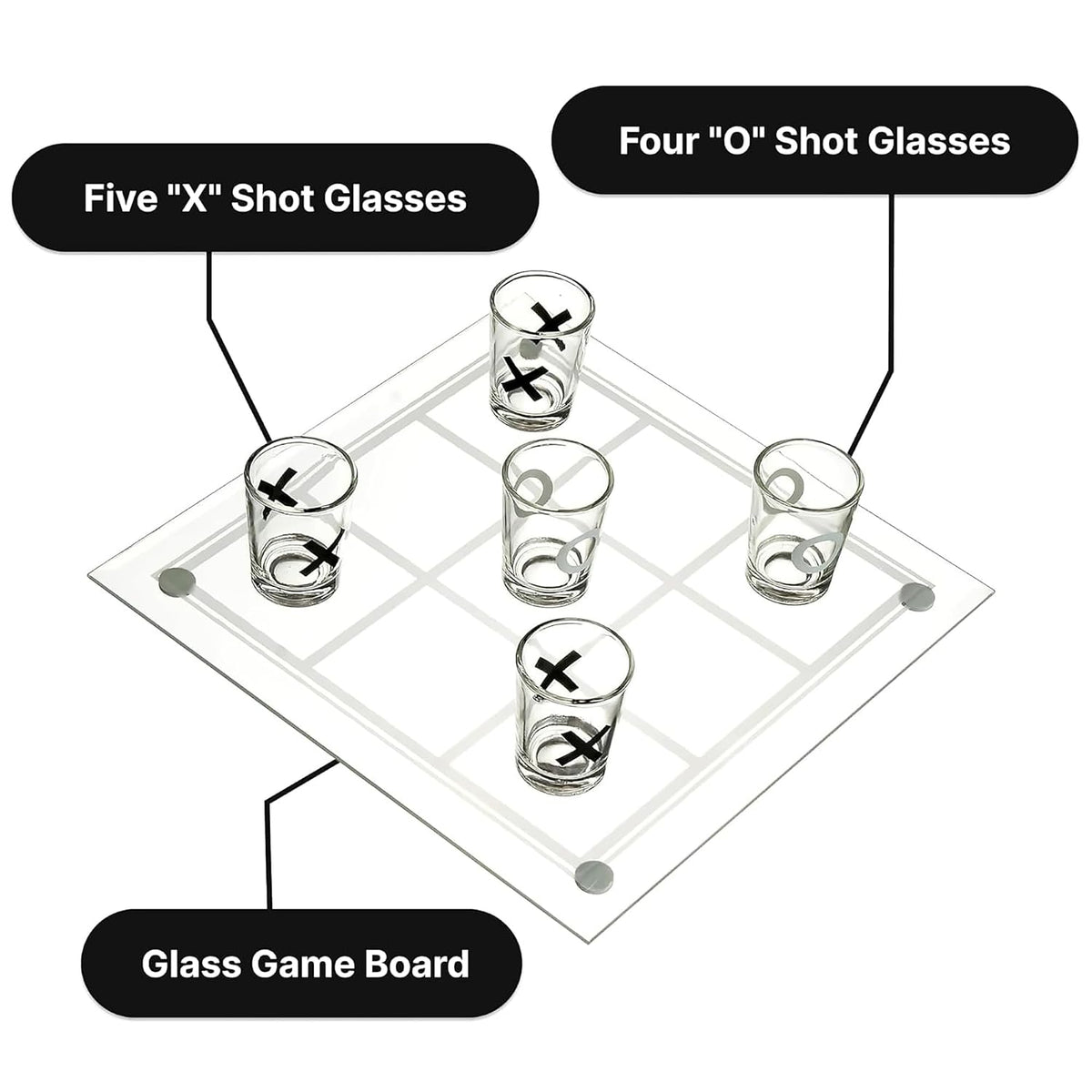ZYOZ Tic Tac Shot Drinking Board Game – Premium Glass Tic Tac Toe Shot Glass Game Set with 9 Shot Glasses & Gridded Glass Board | Fun Party Games for Adults, College Apartment Essentials & Bar Decor