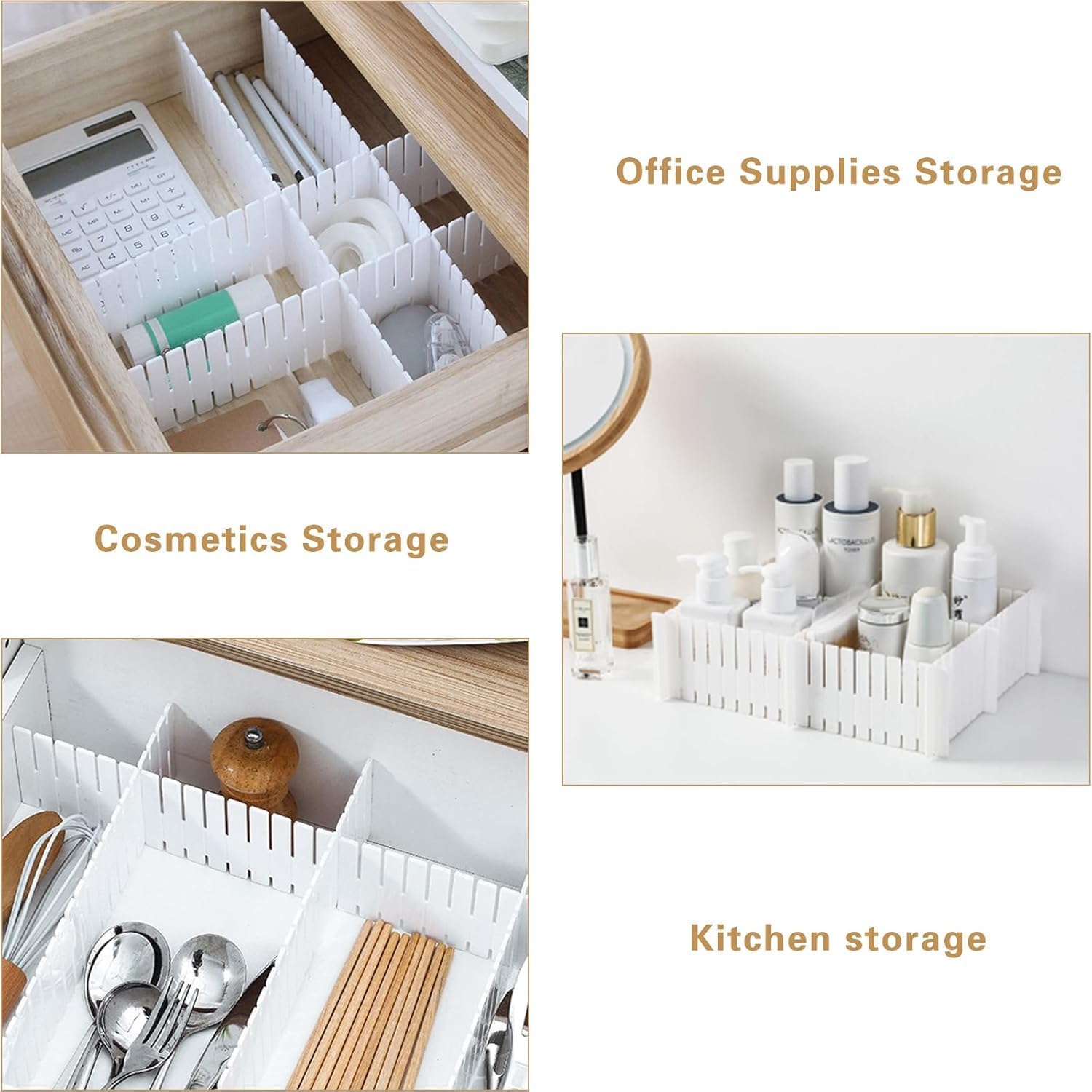 8 Adjustable Strips Interlocking Self Assembly Plastic Drawer Divider Storage Organizer - Grid Closet Partition Strips for Home, Office, Wardrobe, Cabinet (Pack of 8)