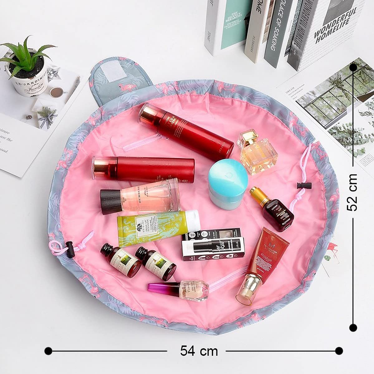 Women's Waterproof Travel Cosmetic Bag | Multifunction Portable Makeup & Toiletry Organizer with Drawstrings | Lazy Travel Storage Bag